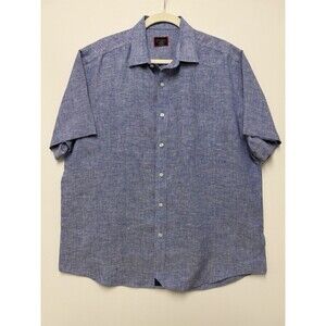 UNTUCKit Shirt Mens Large Blue Short Sleeve 100% Linen Wrinkle Resistant 40878